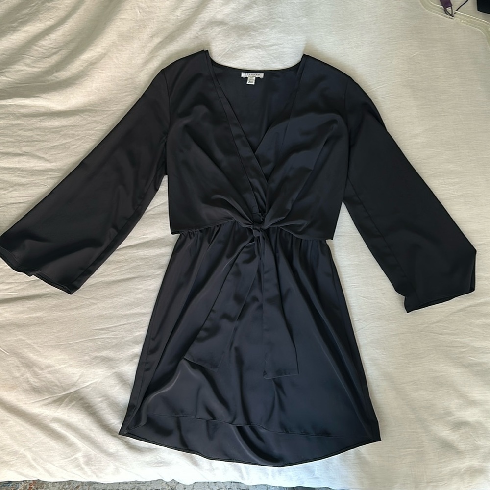 TOPSHOP silky black deep v mini dress